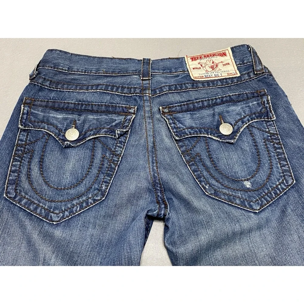 True Religion‎ Ricky Big T Jeans VTG White Stitch RARE Size 36 USA Flap Pocket